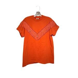 M/L Retro Vintage Red Single Stitch Fringe Southwestern Bedazzled Beaded T-shirt